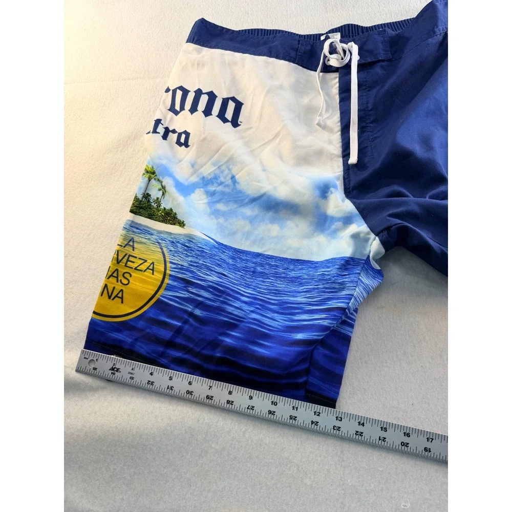 Corona Extra Mens Blue Graphic Beach Tropical Board Shorts Swim Trunks Size 36